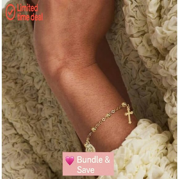 9pc Virgin Mary Cross Bracelet Set Adjustable 18K Gold Plated Religious Jewelry - Picture 8 of 8